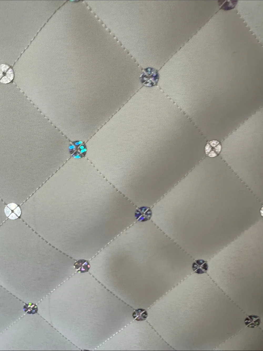 Abbi Cream Quilted Laptop Bag with Crystal Studs and Tan Trim